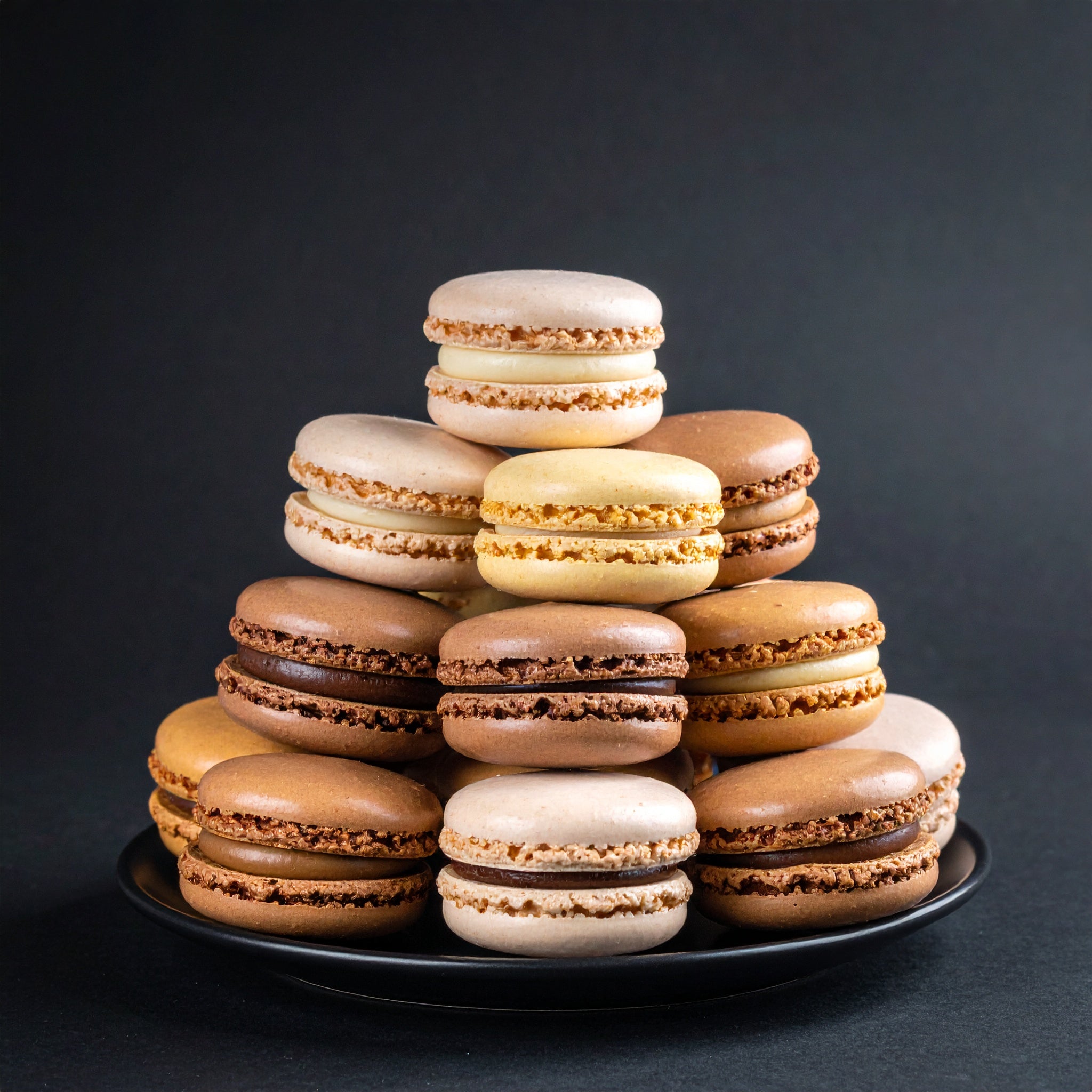 Macarons : Chocolat, Vanille, Pistache, Café, Citron & Framboise