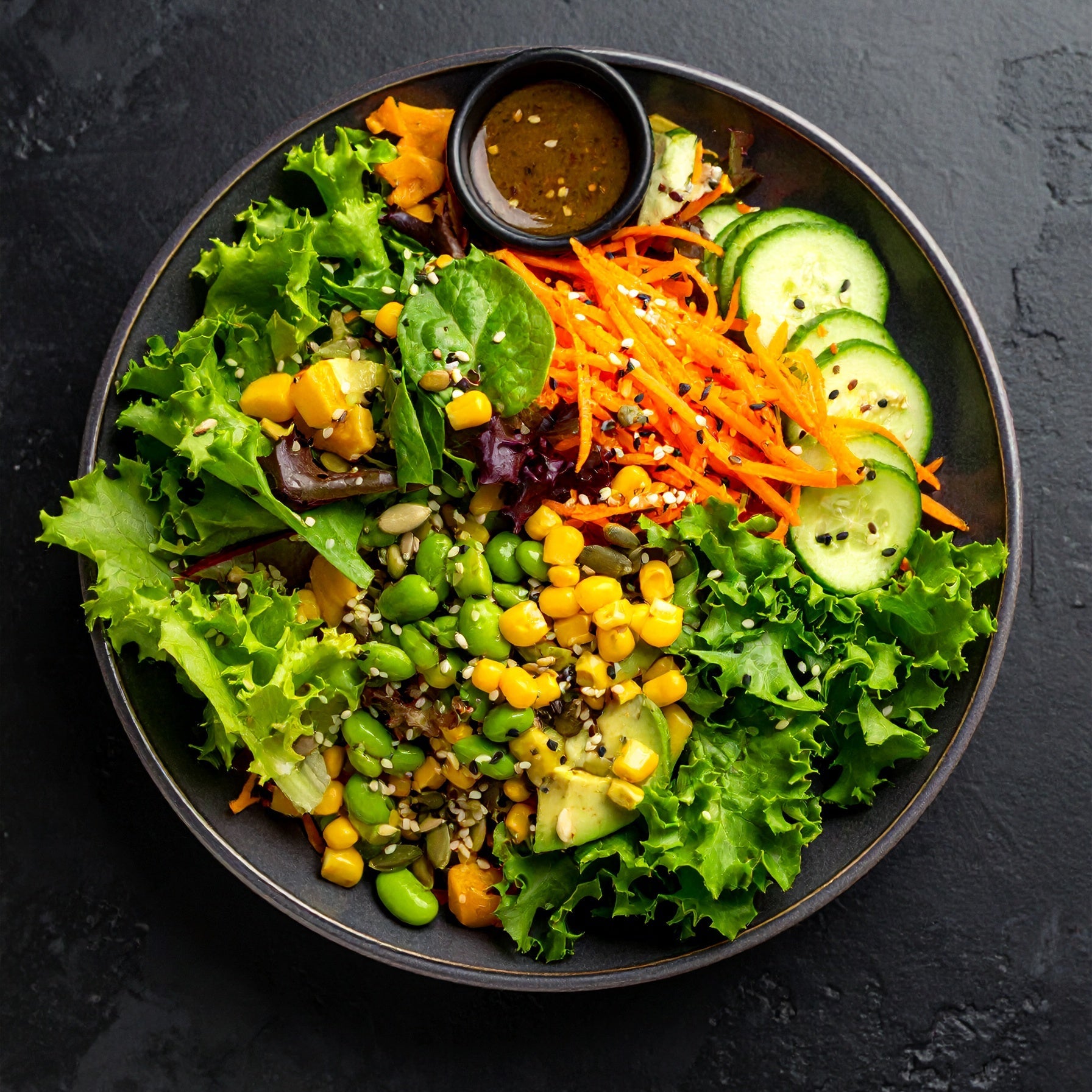 Carottes, Concombres, Maïs, Edamame &amp; Mix de graines