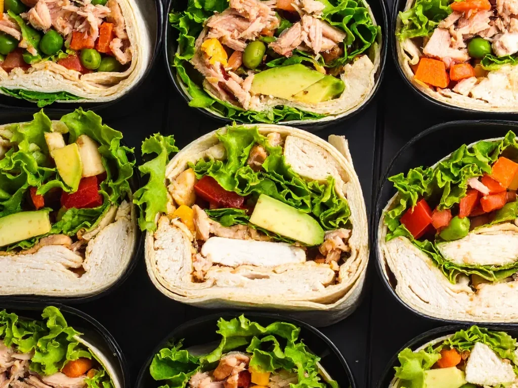 Buffet Fooding — plateau de wraps poulet, thon et végétarien, traiteur Déliss Marseille