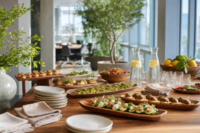 Buffet traiteur zéro déchet avec vaisselle réutilisable dans des bureaux à Marseille